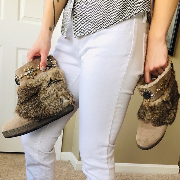 Tory Burch Curran Embellished Fur Boots - Picture 3 of 7